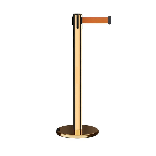 Montour Line Retractable Belt Stanchion Roller Base, 3ft Pol.Brass Post 14ft Orange ME650-PB-OR-140